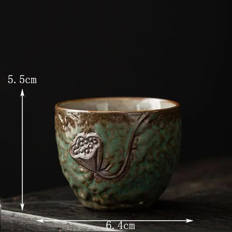 Stoneware Handmade Embossed Heart Sutra Zen Cup Gilding Iron Glaze Master Cup Single Ceramic Personal Cup Tea Cup Tea Bowl
