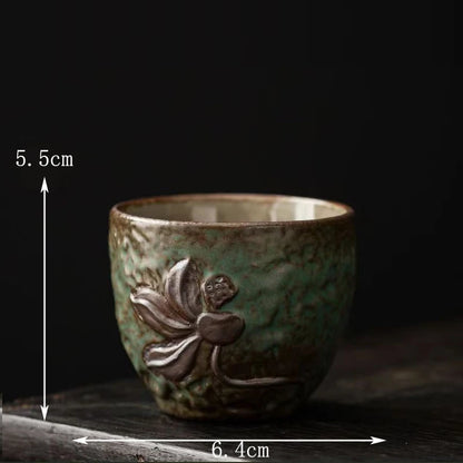 Stoneware Handmade Embossed Heart Sutra Zen Cup Gilding Iron Glaze Master Cup Single Ceramic Personal Cup Tea Cup Tea Bowl