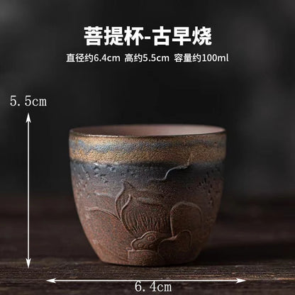 Stoneware Handmade Embossed Heart Sutra Zen Cup Gilding Iron Glaze Master Cup Single Ceramic Personal Cup Tea Cup Tea Bowl