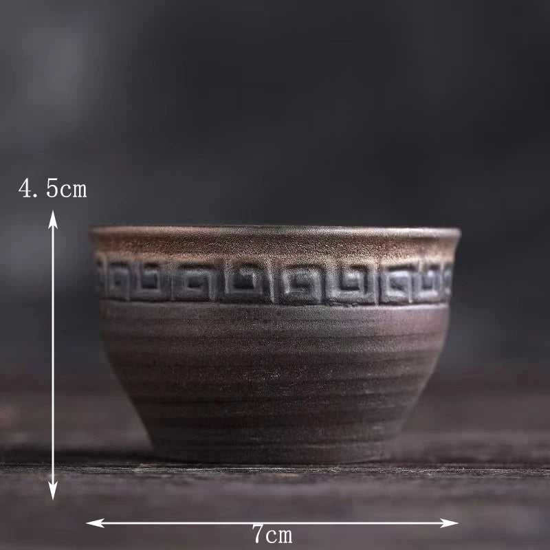 Stoneware Handmade Embossed Heart Sutra Zen Cup Gilding Iron Glaze Master Cup Single Ceramic Personal Cup Tea Cup Tea Bowl