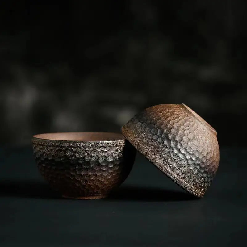 Stoneware Handmade Embossed Heart Sutra Zen Cup Gilding Iron Glaze Master Cup Single Ceramic Personal Cup Tea Cup Tea Bowl