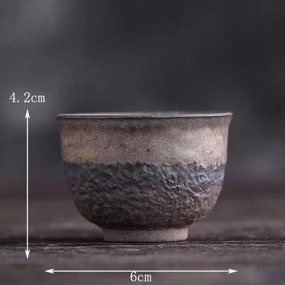 Stoneware Handmade Embossed Heart Sutra Zen Cup Gilding Iron Glaze Master Cup Single Ceramic Personal Cup Tea Cup Tea Bowl