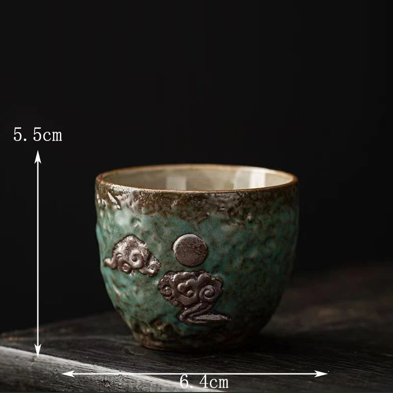 Stoneware Handmade Embossed Heart Sutra Zen Cup Gilding Iron Glaze Master Cup Single Ceramic Personal Cup Tea Cup Tea Bowl