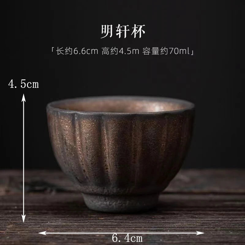 Stoneware Handmade Embossed Heart Sutra Zen Cup Gilding Iron Glaze Master Cup Single Ceramic Personal Cup Tea Cup Tea Bowl