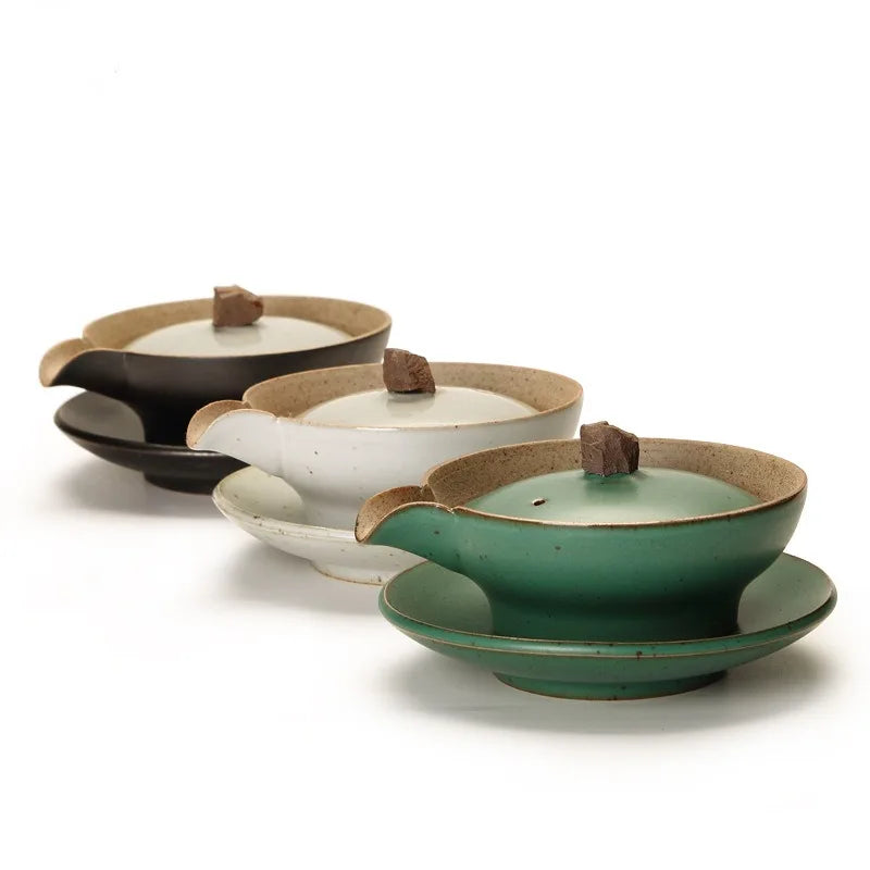 Stoneware Kung Fu Tea Set Ceramic Gaiwan Bowl Hand Grab Pot Bubble Teapot Manual Kiln Discoloration Glaze Tea Bowl