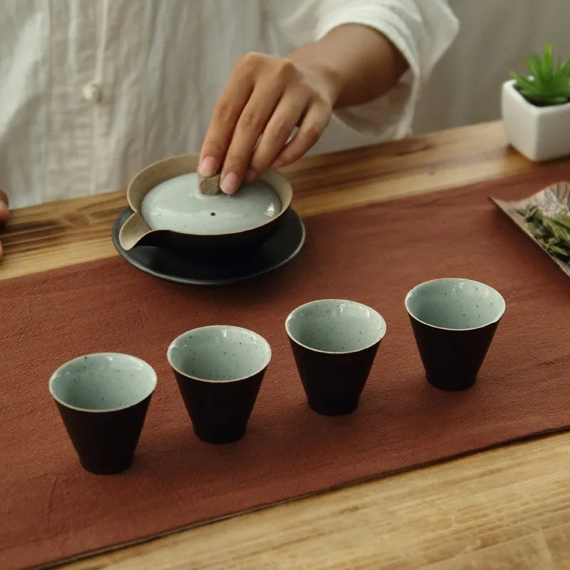 Stoneware Kung Fu Tea Set Ceramic Gaiwan Bowl Hand Grab Pot Bubble Teapot Manual Kiln Discoloration Glaze Tea Bowl