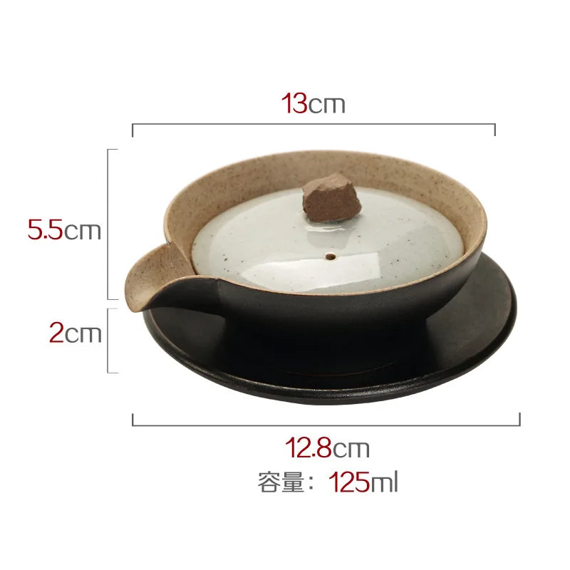 Stoneware Kung Fu Tea Set Ceramic Gaiwan Bowl Hand Grab Pot Bubble Teapot Manual Kiln Discoloration Glaze Tea Bowl