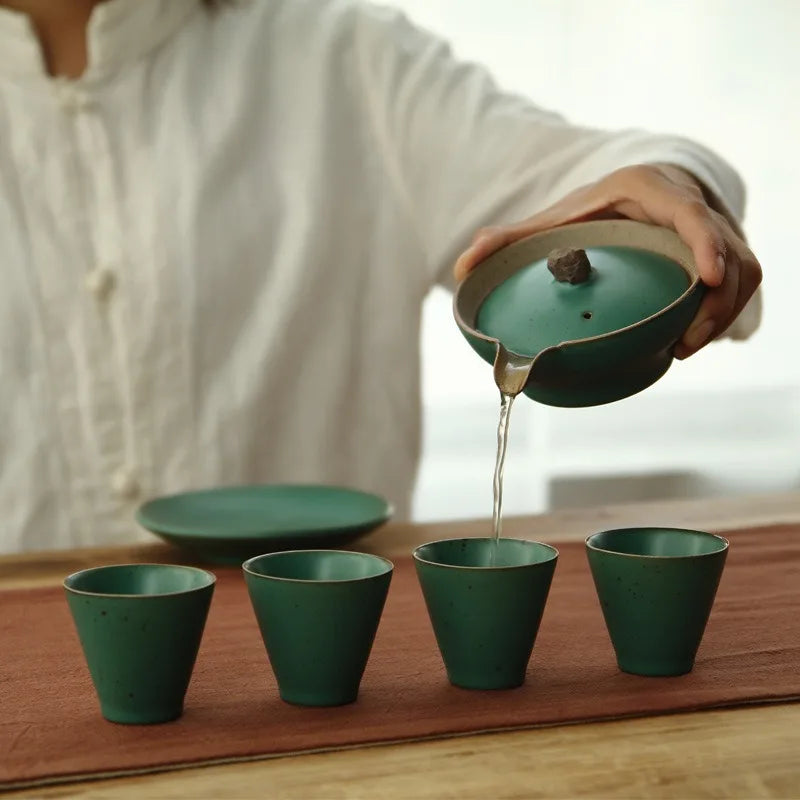 Stoneware Kung Fu Tea Set Ceramic Gaiwan Bowl Hand Grab Pot Bubble Teapot Manual Kiln Discoloration Glaze Tea Bowl