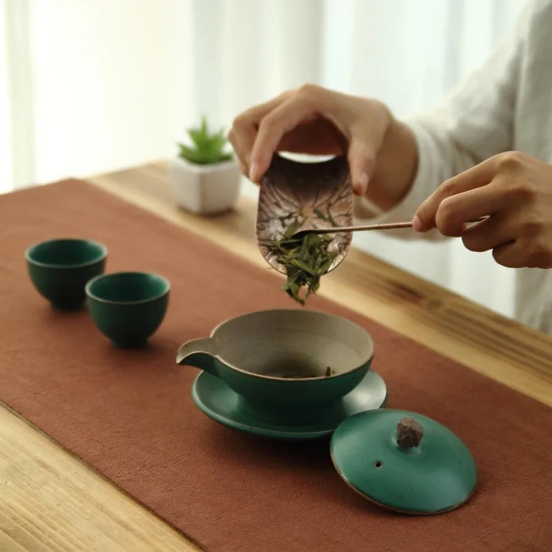 Stoneware Kung Fu Tea Set Ceramic Gaiwan Bowl Hand Grab Pot Bubble Teapot Manual Kiln Discoloration Glaze Tea Bowl