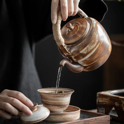 Stoneware Loop-Handled Teapot Warm Tea Stove Set Household Japanese Retro Small Tea Brewing Pot Tea Making Ceramic Kung Fu Tea