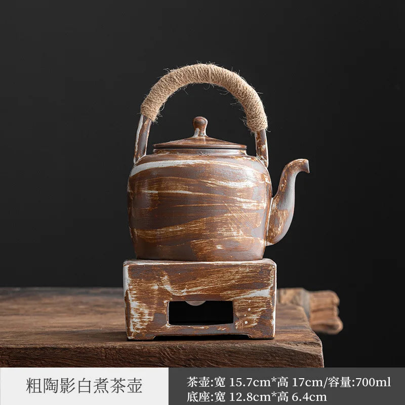 Stoneware Loop-Handled Teapot Warm Tea Stove Set Household Japanese Retro Small Tea Brewing Pot Tea Making Ceramic Kung Fu Tea