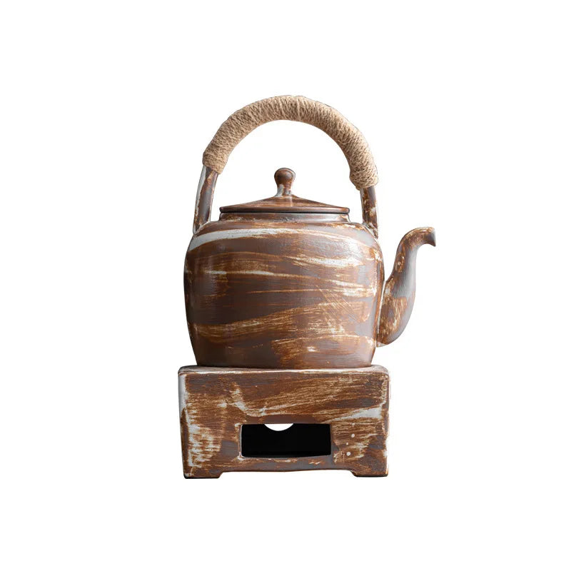 Stoneware Loop-Handled Teapot Warm Tea Stove Set Household Japanese Retro Small Tea Brewing Pot Tea Making Ceramic Kung Fu Tea