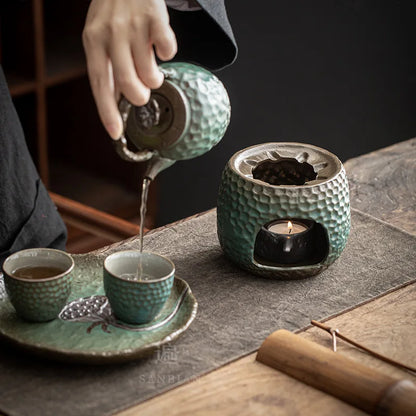 Stoneware Loop-Handled Teapot Warm Tea Stove Set Household Japanese Retro Small Tea Brewing Pot Tea Making Ceramic Kung Fu Tea