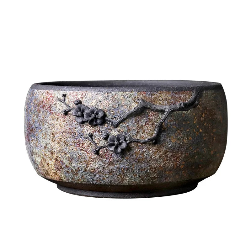 Stoneware Tea Basin Vintage Rock Mine Ceramic Cup Wash Hydroponic Flowerpot Tea Residue Barrel Writing-Brush Washer Kombucha A