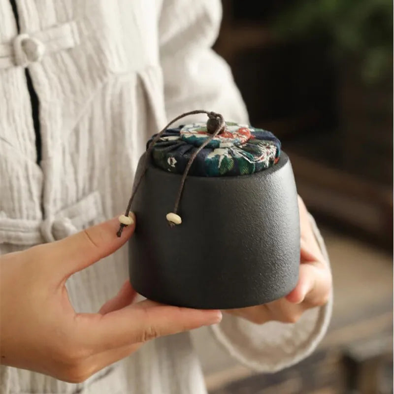 Stoneware Tea Caddy Household Black Pottery Ceramic Storage Box, Portable Sealed Tea Cans, Teaware Accessories, Home Decor