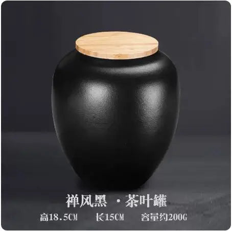 Stoneware Tea Caddy Household Black Pottery Ceramic Storage Box, Portable Sealed Tea Cans, Teaware Accessories, Home Decor