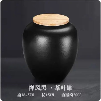 Stoneware Tea Caddy Household Black Pottery Ceramic Storage Box, Portable Sealed Tea Cans, Teaware Accessories, Home Decor