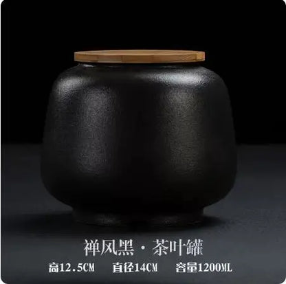 Stoneware Tea Caddy Household Black Pottery Ceramic Storage Box, Portable Sealed Tea Cans, Teaware Accessories, Home Decor