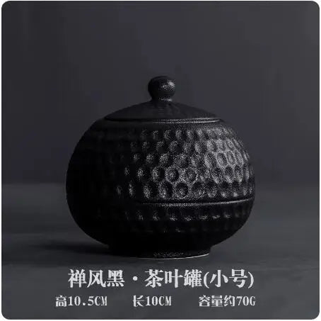 Stoneware Tea Caddy Household Black Pottery Ceramic Storage Box, Portable Sealed Tea Cans, Teaware Accessories, Home Decor
