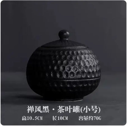 Stoneware Tea Caddy Household Black Pottery Ceramic Storage Box, Portable Sealed Tea Cans, Teaware Accessories, Home Decor