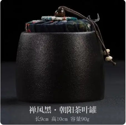 Stoneware Tea Caddy Household Black Pottery Ceramic Storage Box, Portable Sealed Tea Cans, Teaware Accessories, Home Decor