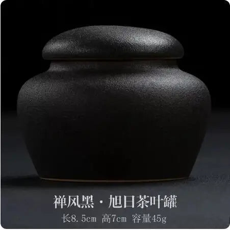 Stoneware Tea Caddy Household Black Pottery Ceramic Storage Box, Portable Sealed Tea Cans, Teaware Accessories, Home Decor