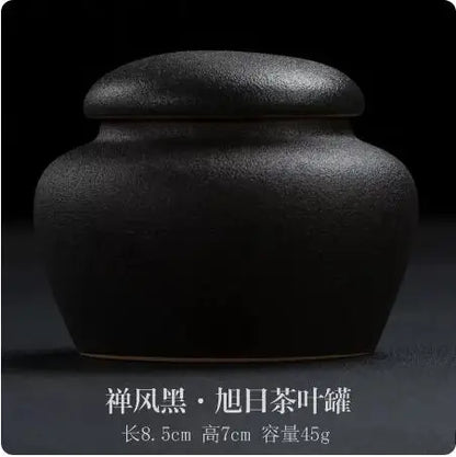 Stoneware Tea Caddy Household Black Pottery Ceramic Storage Box, Portable Sealed Tea Cans, Teaware Accessories, Home Decor