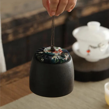 Stoneware Tea Caddy Household Black Pottery Ceramic Storage Box, Portable Sealed Tea Cans, Teaware Accessories, Home Decor