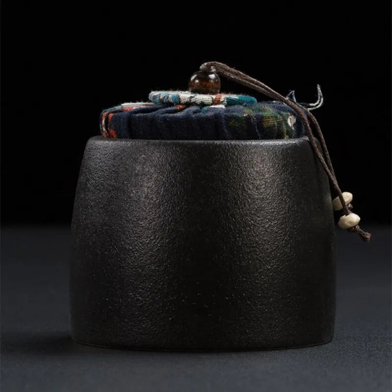 Stoneware Tea Caddy Household Black Pottery Ceramic Storage Box, Portable Sealed Tea Cans, Teaware Accessories, Home Decor