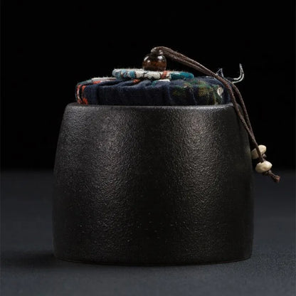 Stoneware Tea Caddy Household Black Pottery Ceramic Storage Box, Portable Sealed Tea Cans, Teaware Accessories, Home Decor