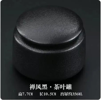 Stoneware Tea Caddy Household Black Pottery Ceramic Storage Box, Portable Sealed Tea Cans, Teaware Accessories, Home Decor