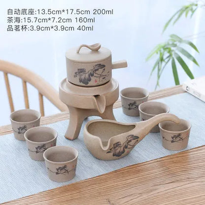 Stoneware Tea Set Home Stone Mill Creative Ceramic Teapot Kung Fu Teacup Semi-automatic Lazy Tea Maker High Quality Drinkware