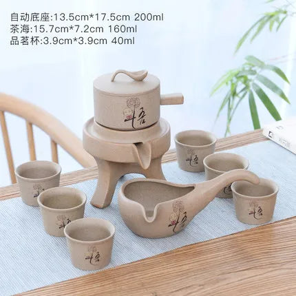 Stoneware Tea Set Home Stone Mill Creative Ceramic Teapot Kung Fu Teacup Semi-automatic Lazy Tea Maker High Quality Drinkware