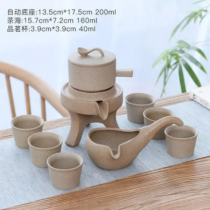 Stoneware Tea Set Home Stone Mill Creative Ceramic Teapot Kung Fu Teacup Semi-automatic Lazy Tea Maker High Quality Drinkware