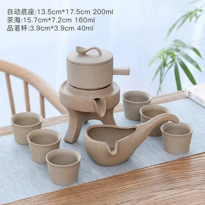 Stoneware Tea Set Home Stone Mill Creative Ceramic Teapot Kung Fu Teacup Semi-automatic Lazy Tea Maker High Quality Drinkware