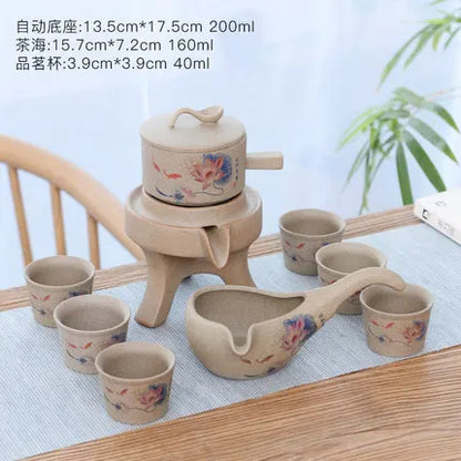 Stoneware Tea Set Home Stone Mill Creative Ceramic Teapot Kung Fu Teacup Semi-automatic Lazy Tea Maker High Quality Drinkware