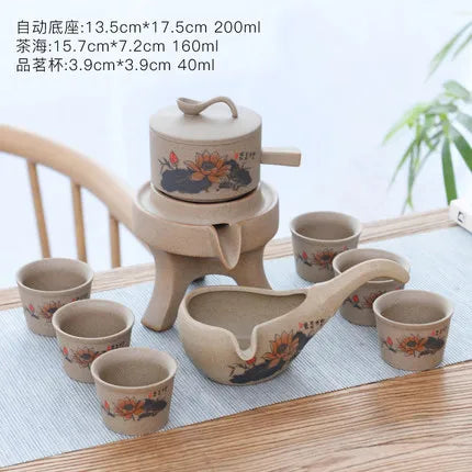 Stoneware Tea Set Home Stone Mill Creative Ceramic Teapot Kung Fu Teacup Semi-automatic Lazy Tea Maker High Quality Drinkware