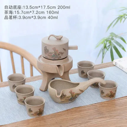 Stoneware Tea Set Home Stone Mill Creative Ceramic Teapot Kung Fu Teacup Semi-automatic Lazy Tea Maker High Quality Drinkware