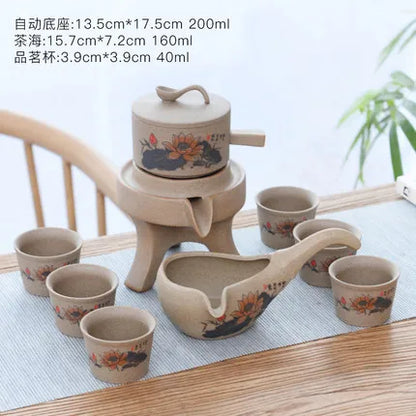 Stoneware Tea Set Home Stone Mill Creative Ceramic Teapot Kung Fu Teacup Semi-automatic Lazy Tea Maker High Quality Drinkware
