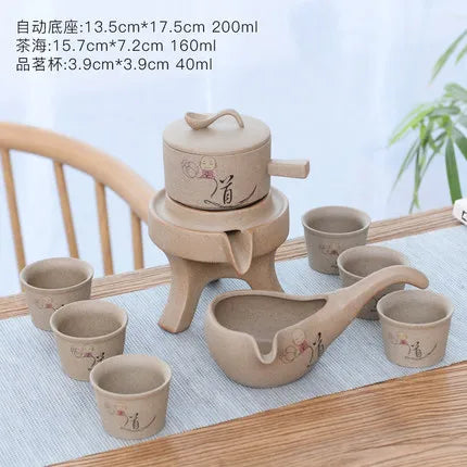 Stoneware Tea Set Home Stone Mill Creative Ceramic Teapot Kung Fu Teacup Semi-automatic Lazy Tea Maker High Quality Drinkware