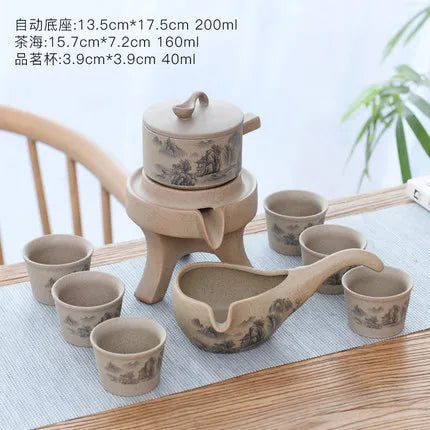 Stoneware Tea Set Home Stone Mill Creative Ceramic Teapot Kung Fu Teacup Semi-automatic Lazy Tea Maker High Quality Drinkware
