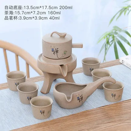 Stoneware Tea Set Home Stone Mill Creative Ceramic Teapot Kung Fu Teacup Semi-automatic Lazy Tea Maker High Quality Drinkware