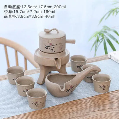 Stoneware Tea Set Home Stone Mill Creative Ceramic Teapot Kung Fu Teacup Semi-automatic Lazy Tea Maker High Quality Drinkware