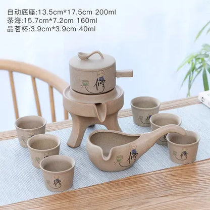 Stoneware Tea Set Home Stone Mill Creative Ceramic Teapot Kung Fu Teacup Semi-automatic Lazy Tea Maker High Quality Drinkware