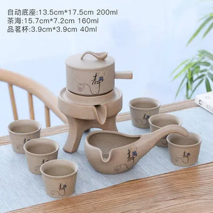 Stoneware Tea Set Home Stone Mill Creative Ceramic Teapot Kung Fu Teacup Semi-automatic Lazy Tea Maker High Quality Drinkware