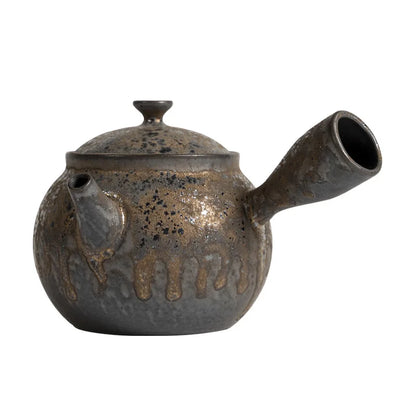 Stoneware Vintage Teapot Gilding Ceramic Pot Small Size Tea Making Device Kung Fu Teaware Single Pot Hammer Pattern Side Handl