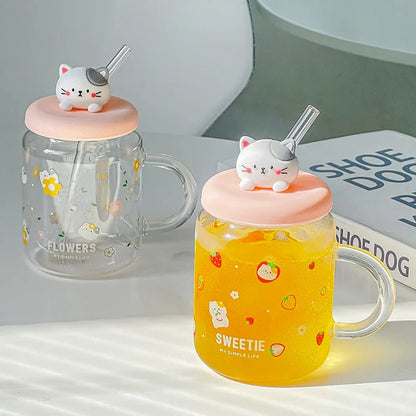 Straw Cup Glasses Cute Cartoon Glass Mug Original Mugs Coffee Cups Drinkware Unusual Tea Cup Set Personalized Gift Cupshe Beer