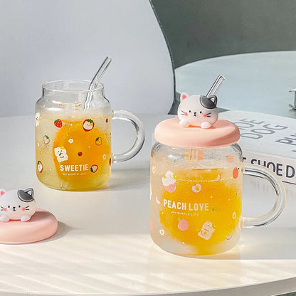 Straw Cup Glasses Cute Cartoon Glass Mug Original Mugs Coffee Cups Drinkware Unusual Tea Cup Set Personalized Gift Cupshe Beer