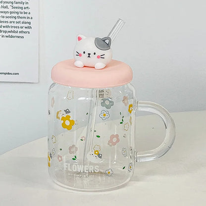 Straw Cup Glasses Cute Cartoon Glass Mug Original Mugs Coffee Cups Drinkware Unusual Tea Cup Set Personalized Gift Cupshe Beer