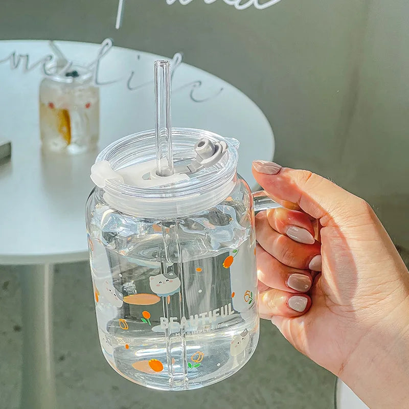 Straw Cup Glasses Cute Cartoon Glass Mug Original Mugs Coffee Cups Drinkware Unusual Tea Cup Set Personalized Gift Cupshe Beer